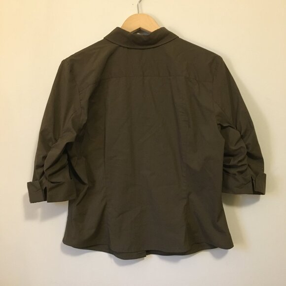 le chateau Brown Ruch Sleeve Button Down Blouse - Picture 2 of 13